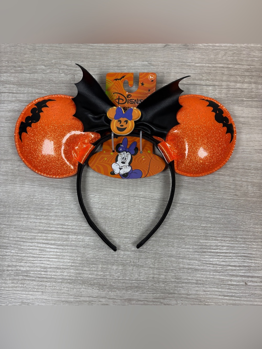 Disney Minnie Mouse Halloween Ears Headband Orange Glitter Ears Bat Wing Bow